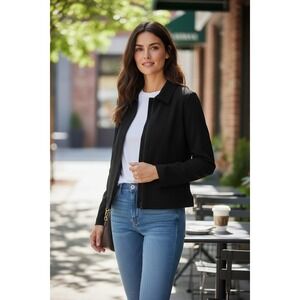 Also Known As Black Zip Front Collarless Jacket Women's Size M